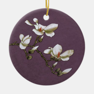 Ornement Rond En Céramique Magnolia Vintage et violette