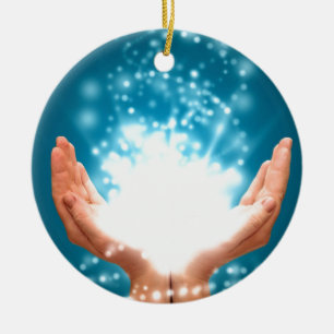 Ornement Rond En Céramique Main de guérison verte chakra Reiki énergie zen 