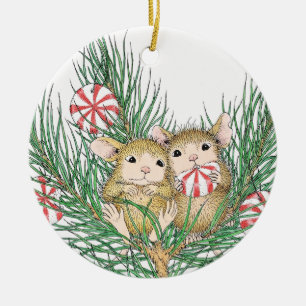 Ornement Rond En Céramique Maison-Souris Designs® - premier Noël du bébé