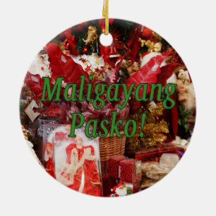 Ornement Rond En Céramique Maligayang Pasko ! Joyeux Noël à Tagalog gf