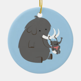 Ornement Rond En Céramique Maman et bébé d'éléphant