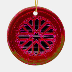 Ornement Rond En Céramique mandala géométrique rouge