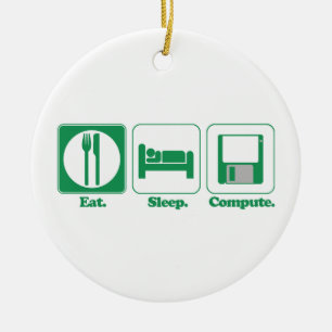 Ornement Rond En Céramique manger dormir ordinateur (vert)