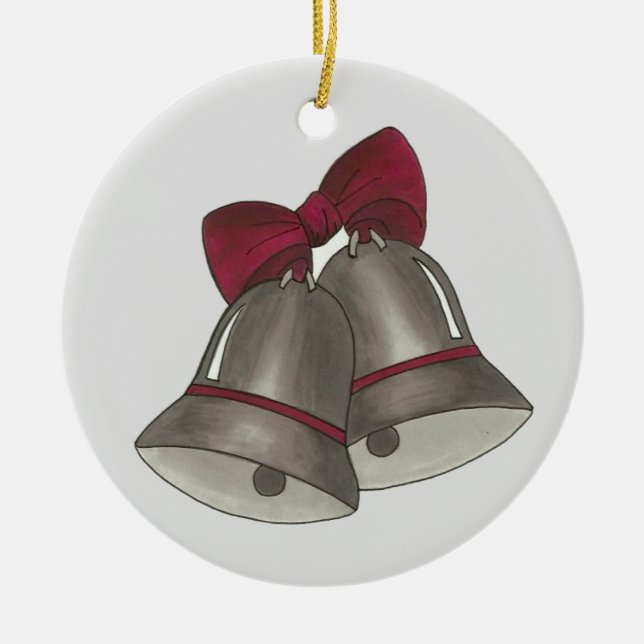 Ornement Rond En Céramique Mariage d'argent Bells Anniversaire de l'engagemen (Devant)