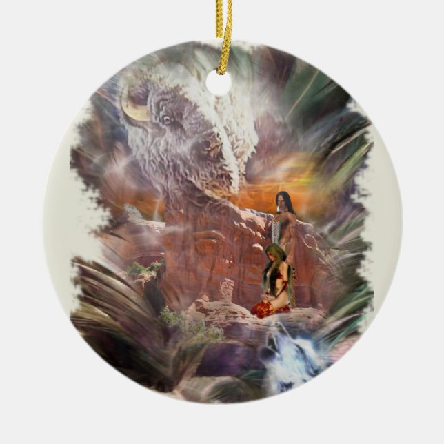 Ornement Rond En Céramique Mariage indien américain Night Vignette (Devant)