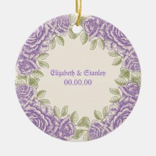 Ornement Rond En Céramique Mariage rose vintage violet