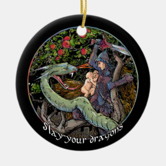 Ornement Rond En Céramique MASSACREZ VOS DRAGONS, art médiéval, Jordanie