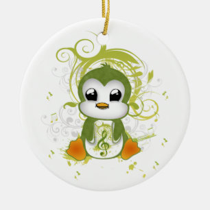 Ornement Rond En Céramique Mélange pingouin vert fluffy effet musique note t