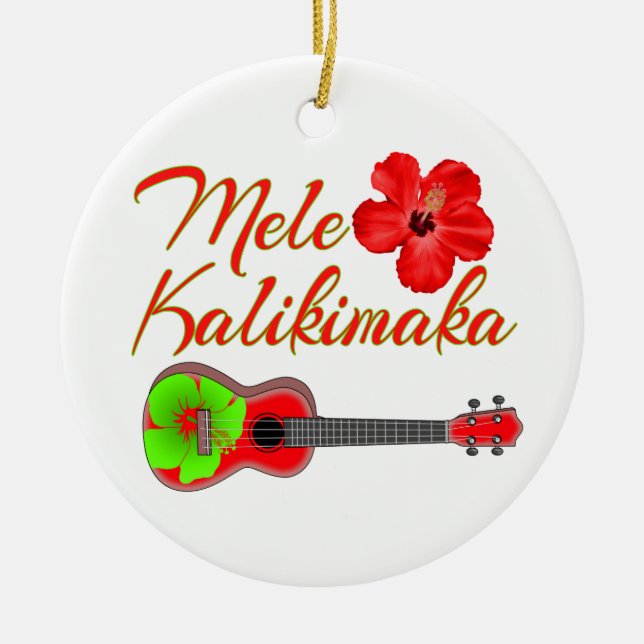 Ornement Rond En Céramique Mele Kalikimaka Ukulele (Devant)