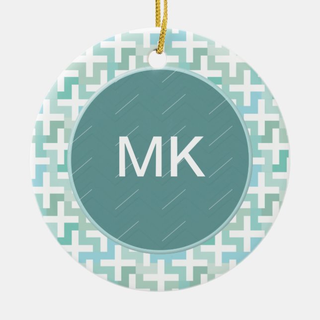 Ornement Rond En Céramique Mer vert géométrique (Devant)