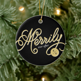 Ornement Rond En Céramique Merde Jamais après Curly Script photo Noël