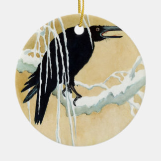 Ornement Rond En Céramique Merle dans la neige, Ikeda Koson