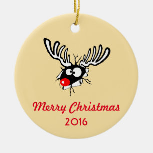 Ornement Rond En Céramique Merry Christmas ! Crazy Red Nosed