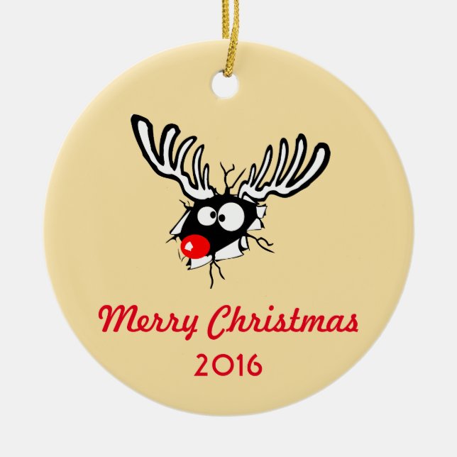 Ornement Rond En Céramique Merry Christmas ! Crazy Red Nosed (Devant)