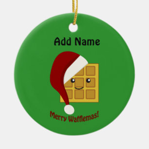 Ornement Rond En Céramique Merry Wafflemas Christmas Wafflemas