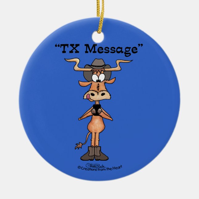 Ornement Rond En Céramique Message TX de Longhorn pour Noël (Devant)