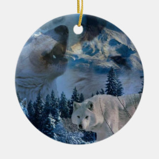 Ornement Rond En Céramique Meute de loups d'hurlement