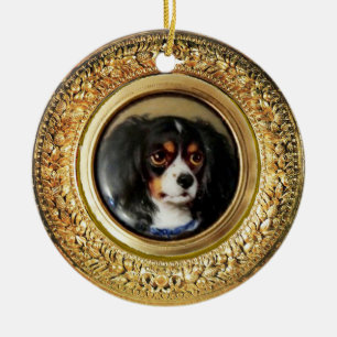 Ornement Rond En Céramique MINIATURE PORTRAITS DE CHIEN Tricolor Espagnol
