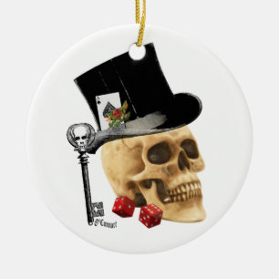 Ornement Rond En Céramique Modèle gothique de tatouage crâne de joueur