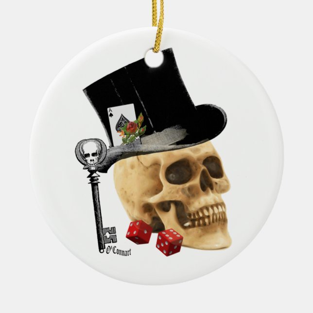 Ornement Rond En Céramique Modèle gothique de tatouage crâne de joueur (Devant)