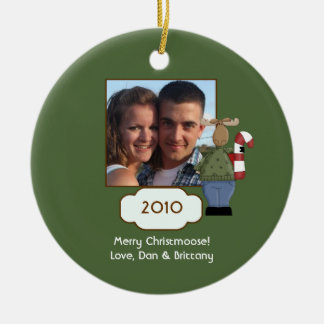 Ornement Rond En Céramique Modèle photo d'ornement d'orignaux de Joyeux Noël