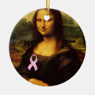 Ornement Rond En Céramique Mona Lisa Au Ruban Rose