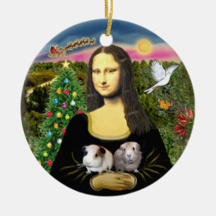 Ornement Rond En Céramique Mona Lisa & ses Deux Cochons d'Inde
