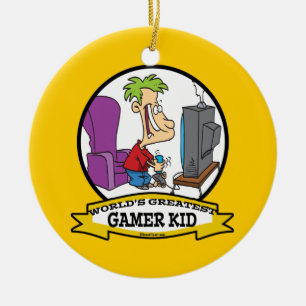 ORNEMENT ROND EN CÉRAMIQUE MONDE LE PLUS GRAND GAMER KID CARTOON