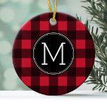 Ornement Rond En Céramique Monogramme de Motif de buffle rouge et noir rustiq<br><div class="desc">Un design robuste et masculin avec un espace pour monogrammes. Un motif classique et traditionnel qui existe depuis des années. Si vous devez ajuster l'illustration ou modifier la police,  vous pouvez cliquer sur la zone personnaliser. Cela vous mènera à l'outil de conception où vous pouvez effectuer de nombreux changements.</div>