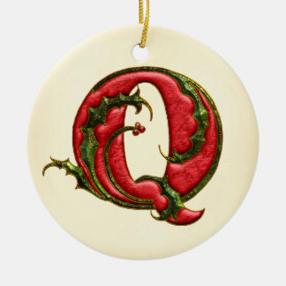 Ornement Rond En Céramique Monogramme Q de houx de Noël