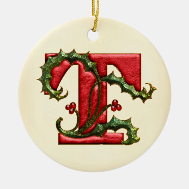 Ornement Rond En Céramique Monogramme T de houx de Noël (Devant)