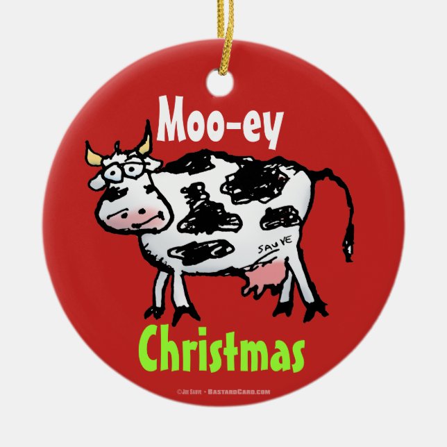Ornement Rond En Céramique Moo-ey Noël Drôle Cartoon de vache (Devant)