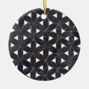 Ornement Rond En Céramique Mosaïque Gris Charbon motif fleur de vie