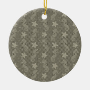 Ornement Rond En Céramique Motif Antique Seahorse Et Starfish
