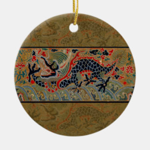 Ornement Rond En Céramique Motif de broderie en soie de dragon chinois antiqu