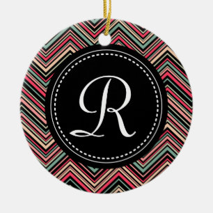 Ornement Rond En Céramique Motif de Chevron tribal coloré monogramme