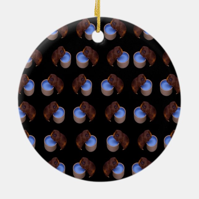 Ornement Rond En Céramique Motif de cobaye debout buvant, (Dos)