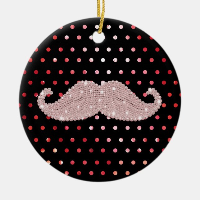 Ornement Rond En Céramique Motif de pois rose Girly drôle de moustache de (Devant)