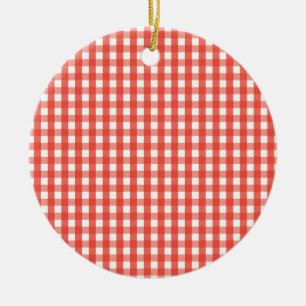 Ornement Rond En Céramique Motif de vérification En vichy rouge