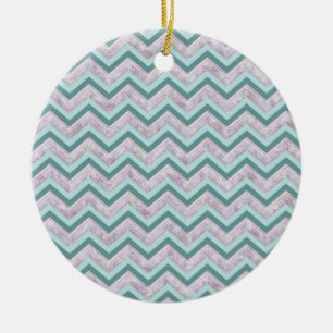 Ornement Rond En Céramique Motif de zigzag turquoise floral de perle