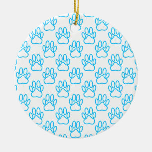 Ornement Rond En Céramique Motif Empreinte de patte de Blue Neon Dog