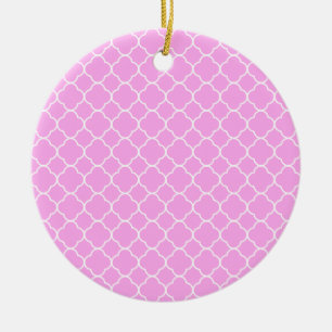Ornement Rond En Céramique Motif Quatrefoil Rose Et Blanc