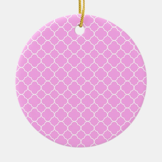Ornement Rond En Céramique Motif Quatrefoil Rose Et Blanc (Devant)