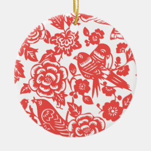 Ornement Rond En Céramique Motif rouge chinois de porcelaine