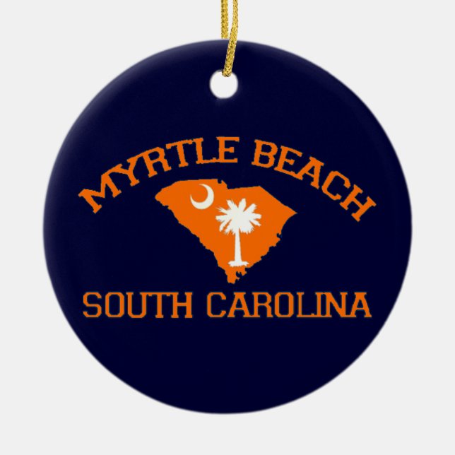 Ornement Rond En Céramique Myrtle Beach. (Devant)