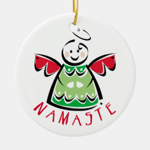 Ornement Rond En Céramique Namaste Yoga Angel Christmas