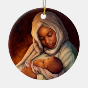 Ornement Rond En Céramique Nativité afro-américaine Art de Noël