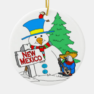 Ornement Rond En Céramique New Mexico Snowman