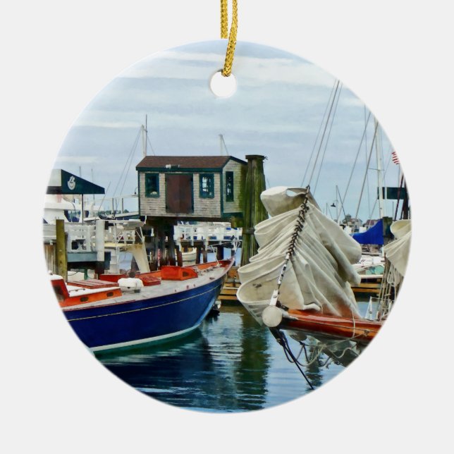 Ornement Rond En Céramique Newport RI - Folded Sails (Devant)