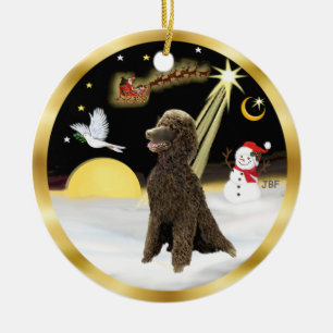 Ornement Rond En Céramique NightFlight- Chocolat Standard Poodle